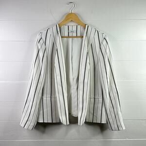 BAR III White Black Striped Collarless‎ Open Front Blazer Suit Jacket Size Large